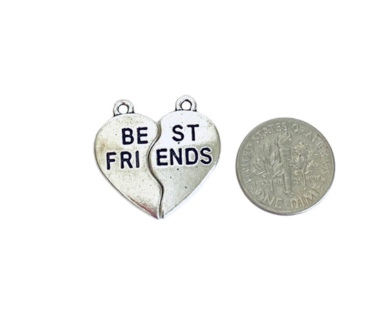 Base Metal 2-Piece “Best Friends” Broken Heart Charms