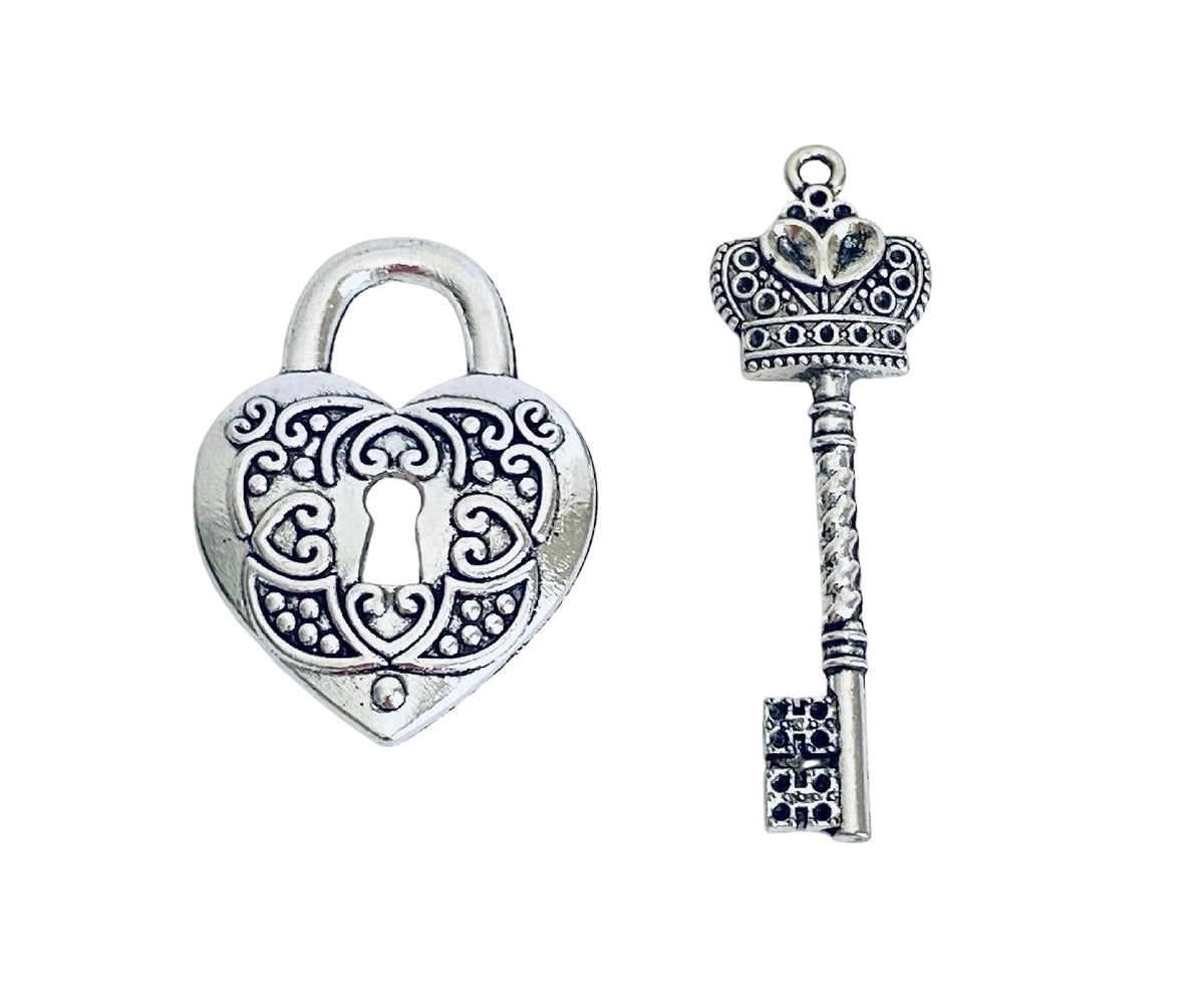 Base Metal LARGE Heart Lock or Key Charm