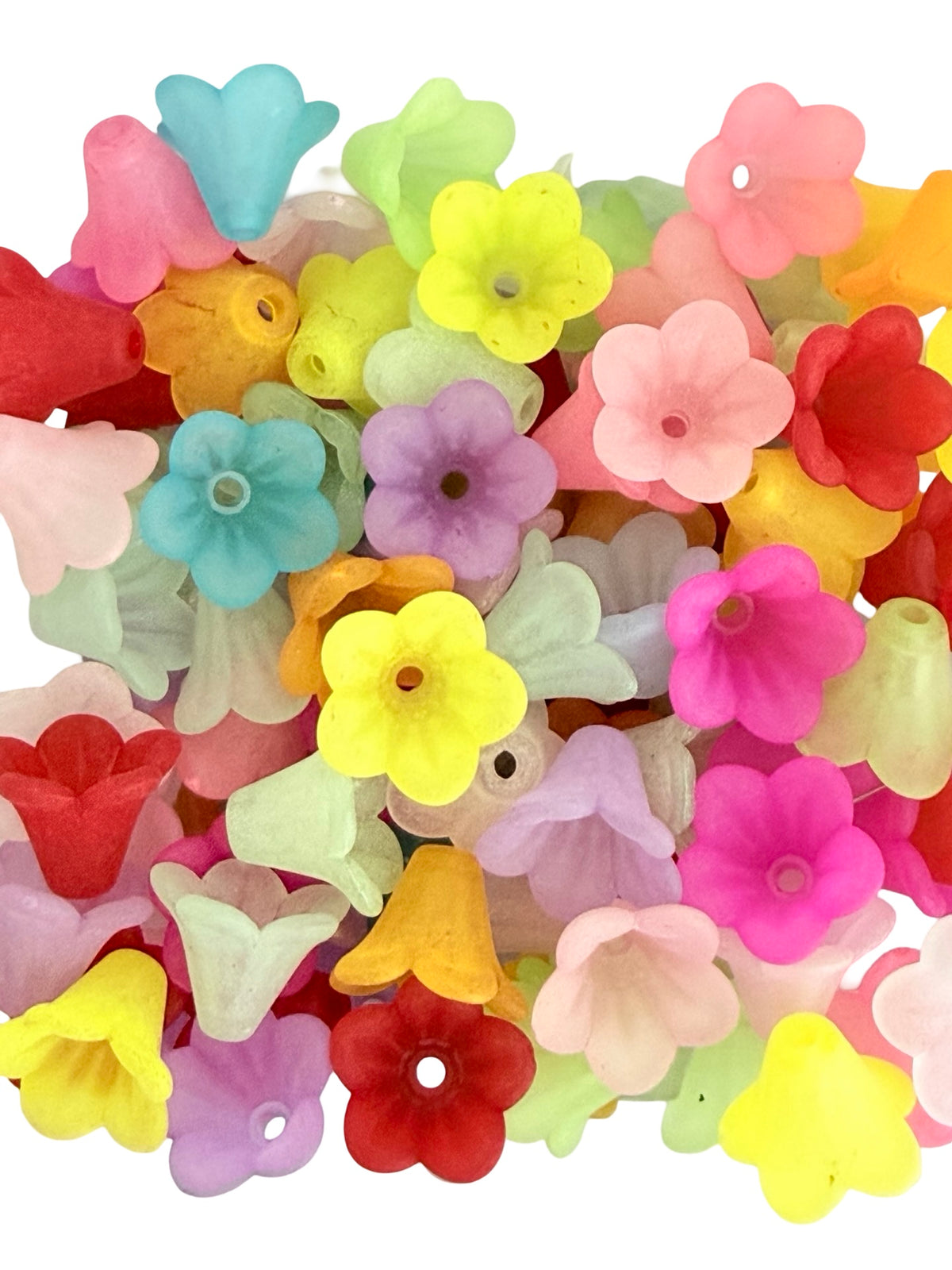 13mm Acrylic Trumpet Flower Beads • Random Mix Transparent AB or Matte Colors • Mini Floral Beads for Jewelry Making & Crafts