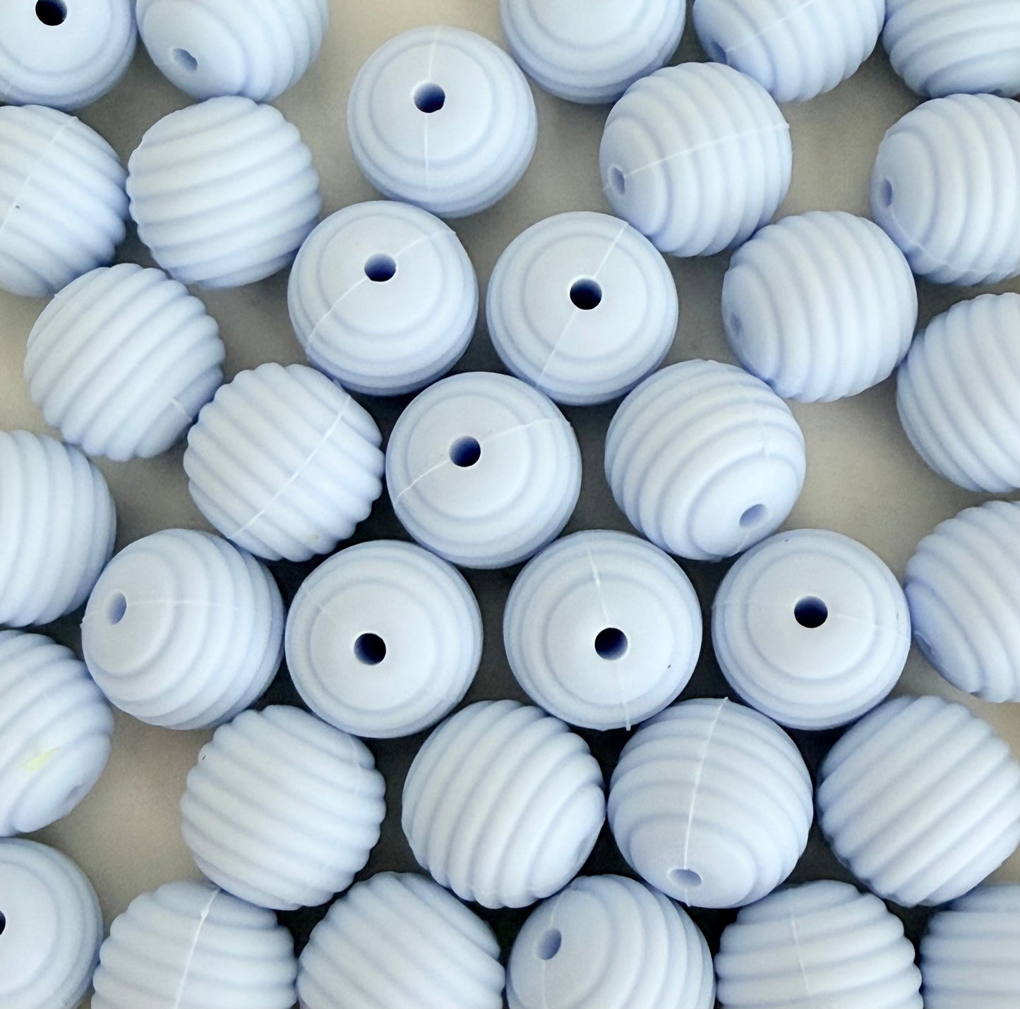 15mm Light Blue Ribbed Silicone Beads • Round Textured Beads (Sold Per Piece) for Jewelry Making, Keychains & DIY Crafts