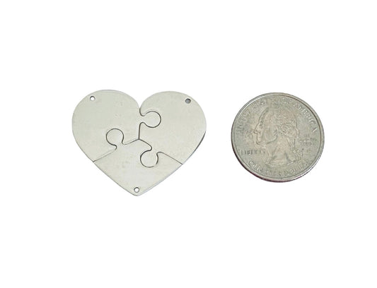 Shiny Stainless Steel 3-piece Broken Heart Blanks • 35mm x 28mm