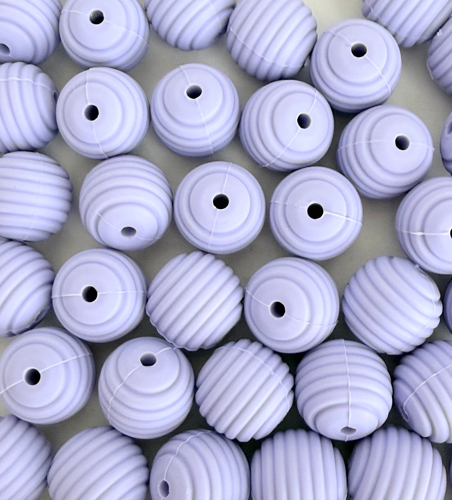15mm Light Purple Ribbed Silicone Beads • Round Textured Beads (Sold Per Piece) for Jewelry Making, Keychains & DIY Crafts