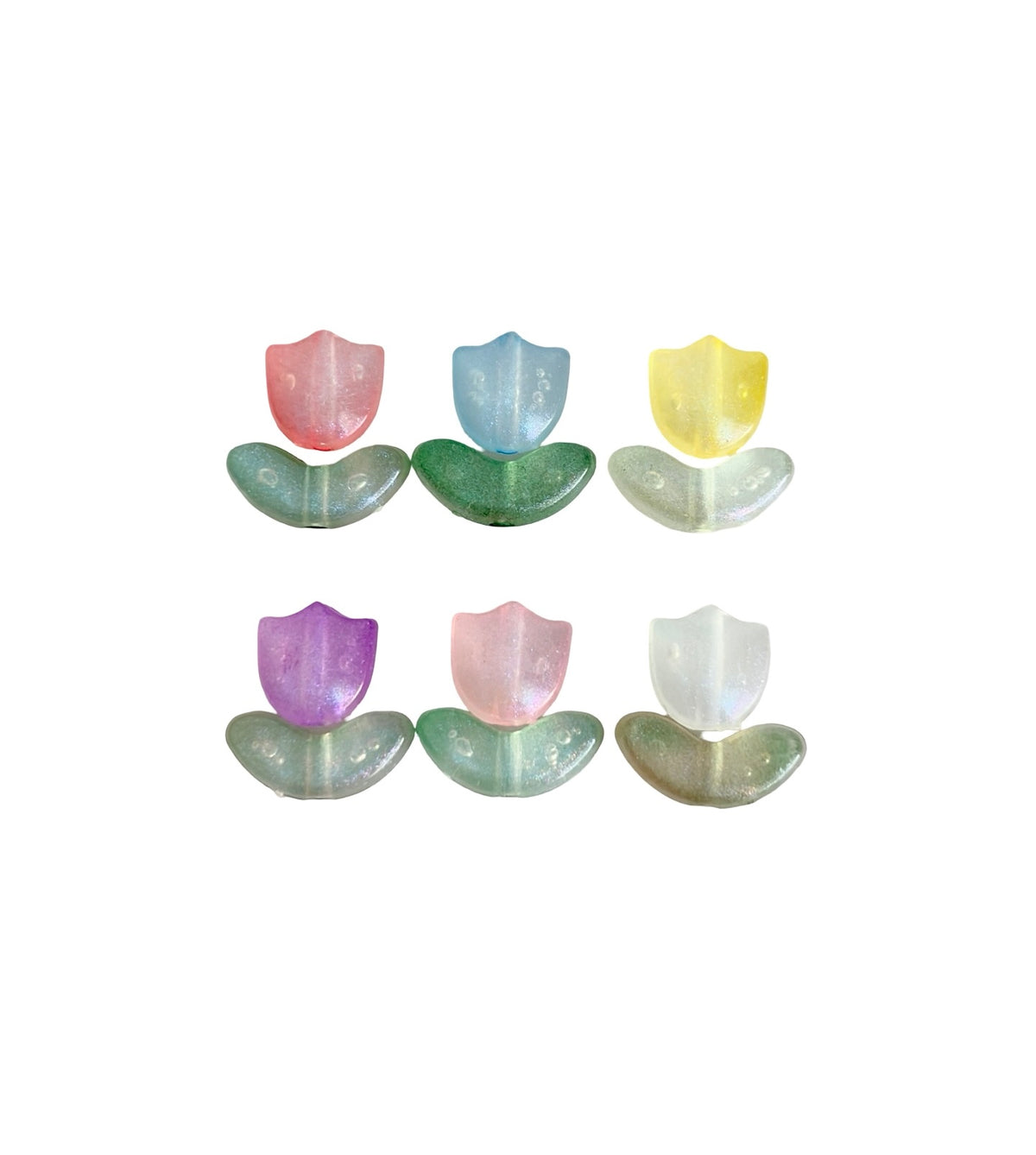 Small Two-Piece Acrylic Tulip Bulb & Leaf Flower Beads • Random Mix Translucent Colors • Tulip Beads for Jewelry Making & Crafts