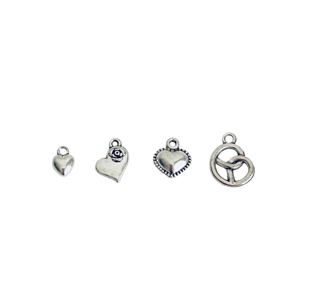 Base Metal Heart Charms • Tiny Puff Heart • Sideway Heart • Small Puff Heart • Pretzel Heart