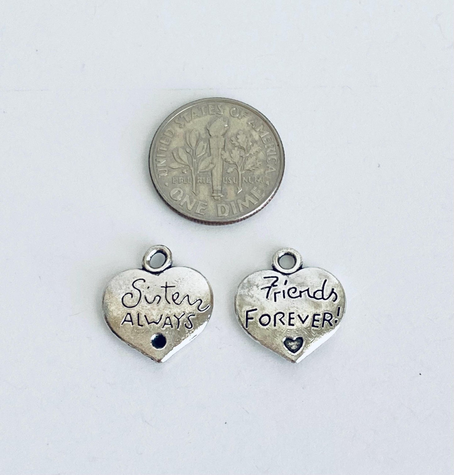 Base Metal Sisters Always, Friends Forever Heart Charm