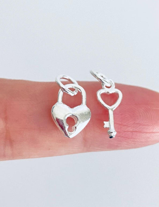 925 Sterling Silver Key & Lock Charm (2 pcs set)