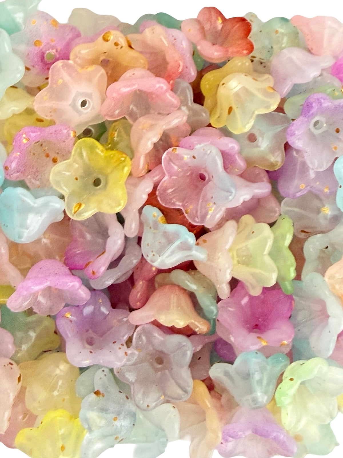 11mm Acrylic Morning Glory Flower Petal Beads • Translucent Gold Dust, Transparent & Pastel AB Flower Beads for Jewelry Making