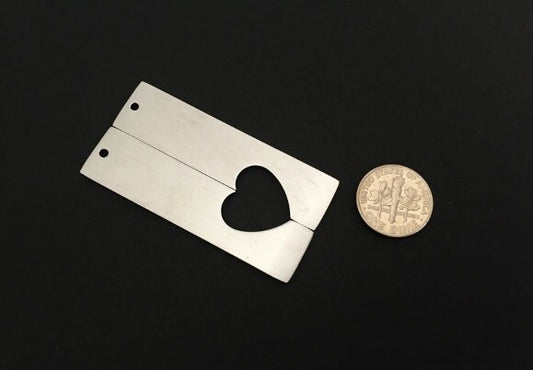 Stainless Steel Long Blank Tag with Half Heart Cutout – Matte Finish • Engravable Bar Pendant for Jewelry Making & Personalized Gifts