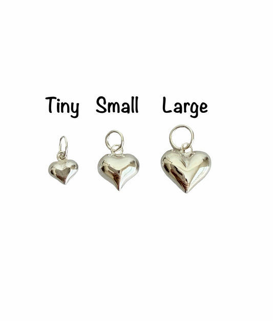 Sterling Silver Puff Heart Charm • Tiny • Small • Large Size