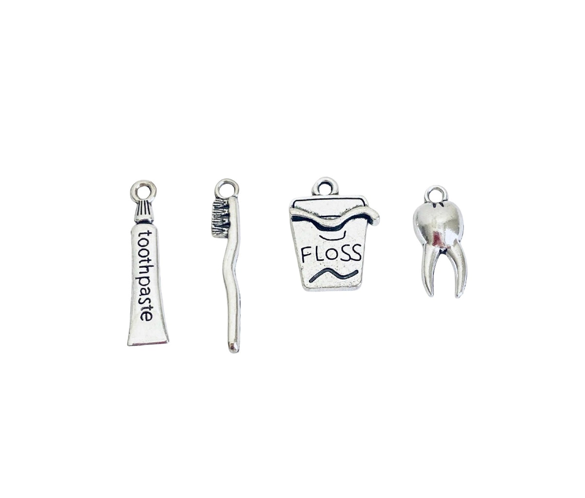 Base Metal Dentist Charms (Toothpaste • Floss • Toothbrush • Tooth)