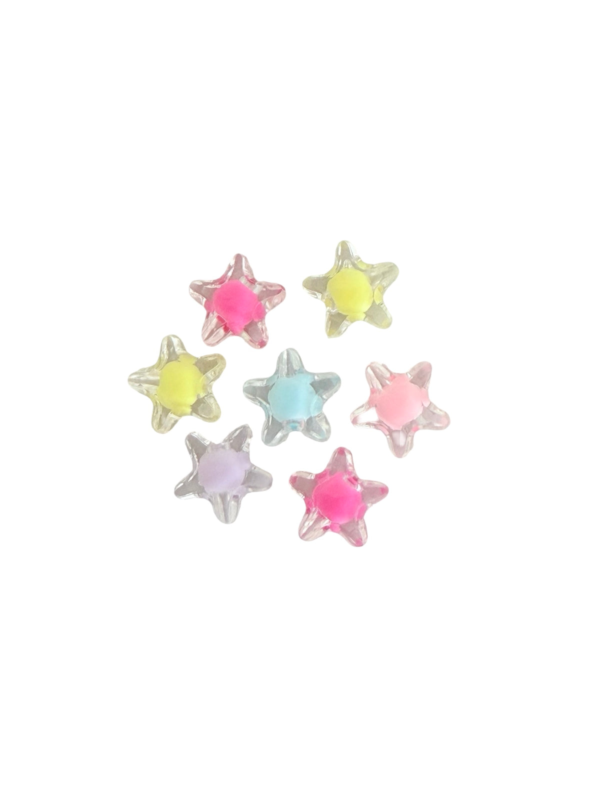 11mm Clear Acrylic Star Beads with 6mm Color Center • Solid or Random Mix Colors • Jewelry Making