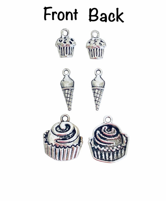 Base Metal Dessert Charms (Muffin • Ice Cream Cone • Cupcake)