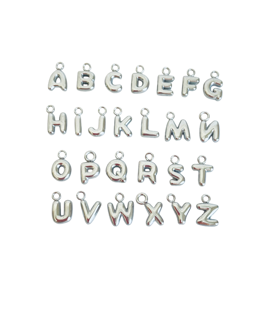 Small Stainless Steel Bubble Alphabet Letter Charm • Mini Initial Charm for Necklaces, Bracelets & DIY Jewelry Making