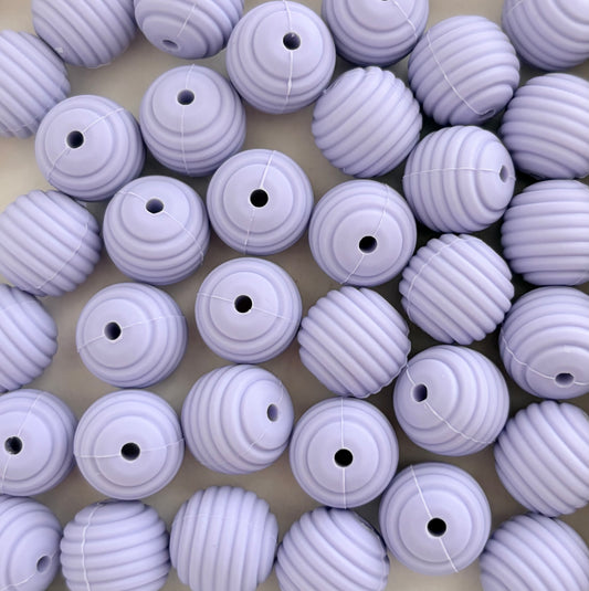 15mm Light Purple Ribbed Silicone Beads • Round Textured Beads (Sold Per Piece) for Jewelry Making, Keychains & DIY Crafts