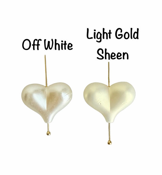 Faux Pearl Large Puffy Heart Beads • Off White or Light Gold Sheen • Heart Beads for Jewelry Making