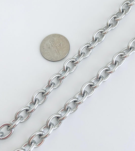 8x10mm Chunky Stainless Steel Oval Chain • Heavy Duty Necklace & Bracelet Chain by Foot for Jewelry Making & DIY Crafts