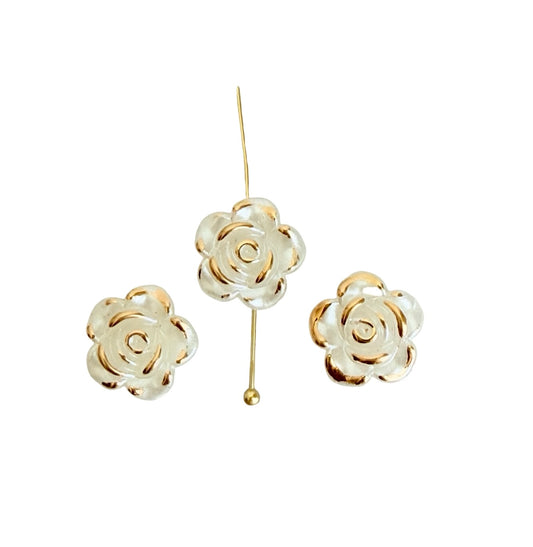 12mm Faux Pearl Gold-Trimmed Rose Beads • Off White Flower Beads for Jewelry Making