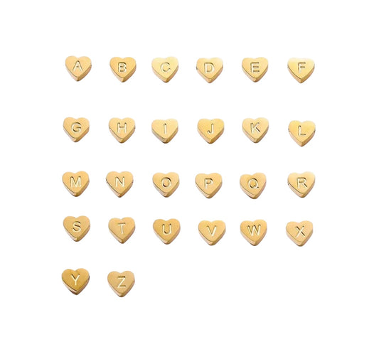 7mm Initial Heart Bead (A-Z) • Stainless Steel • Gold over Stainless Steel • Sold Individually