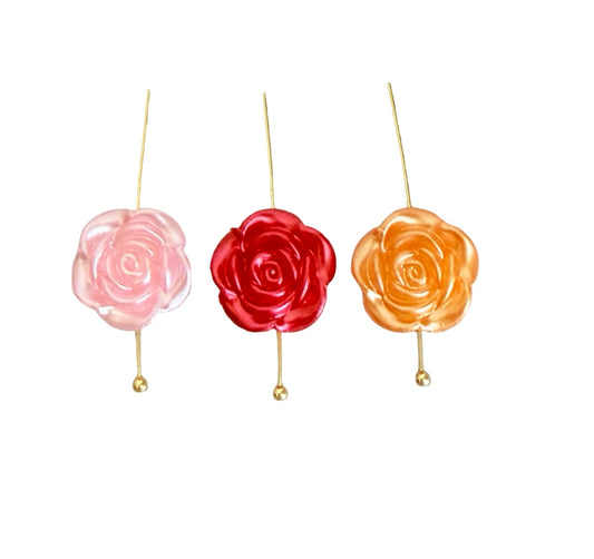 14mm Faux Pearl Rose Beads • Flower Beads for Jewelry Making • Pink, Red & Orange