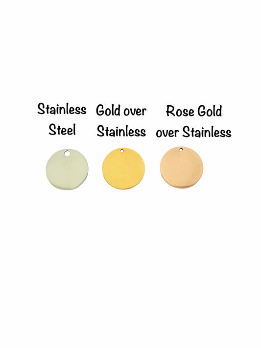 16mm Shiny Round Blanks • Stainless Steel • Gold over Stainless • Rose Gold over Stainless