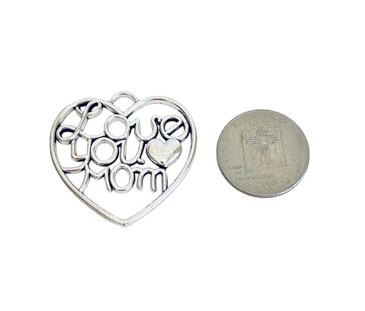 Base Metal Large Love You Mom Charm