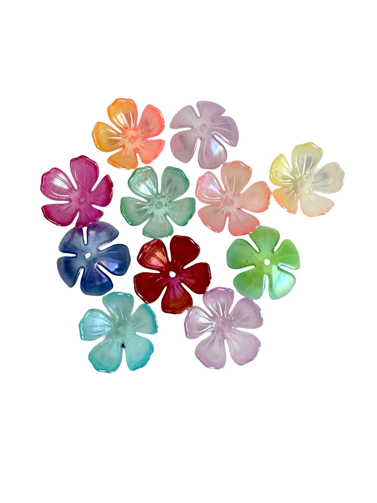 19mm 5-Petal Acrylic Rounded Flower Beads • Random Mix AB Colors for Jewelry Making & Crafts