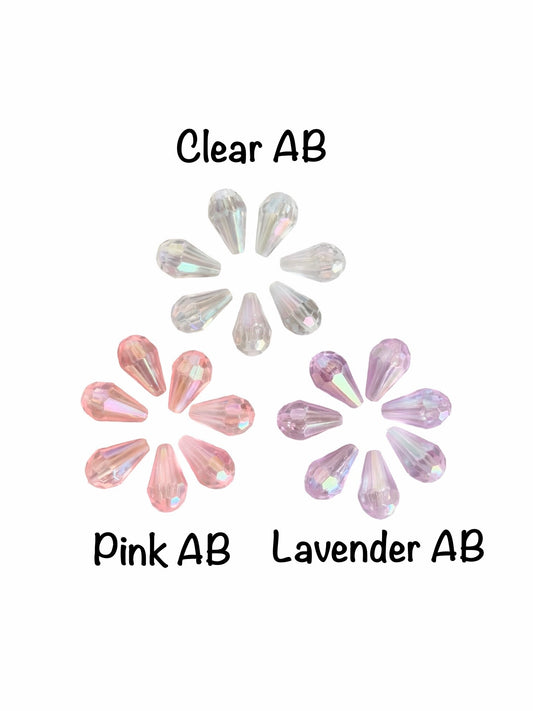 8x12mm Faceted Acrylic Teardrop Beads • White, Pink & Lavender AB • Jewelry Making
