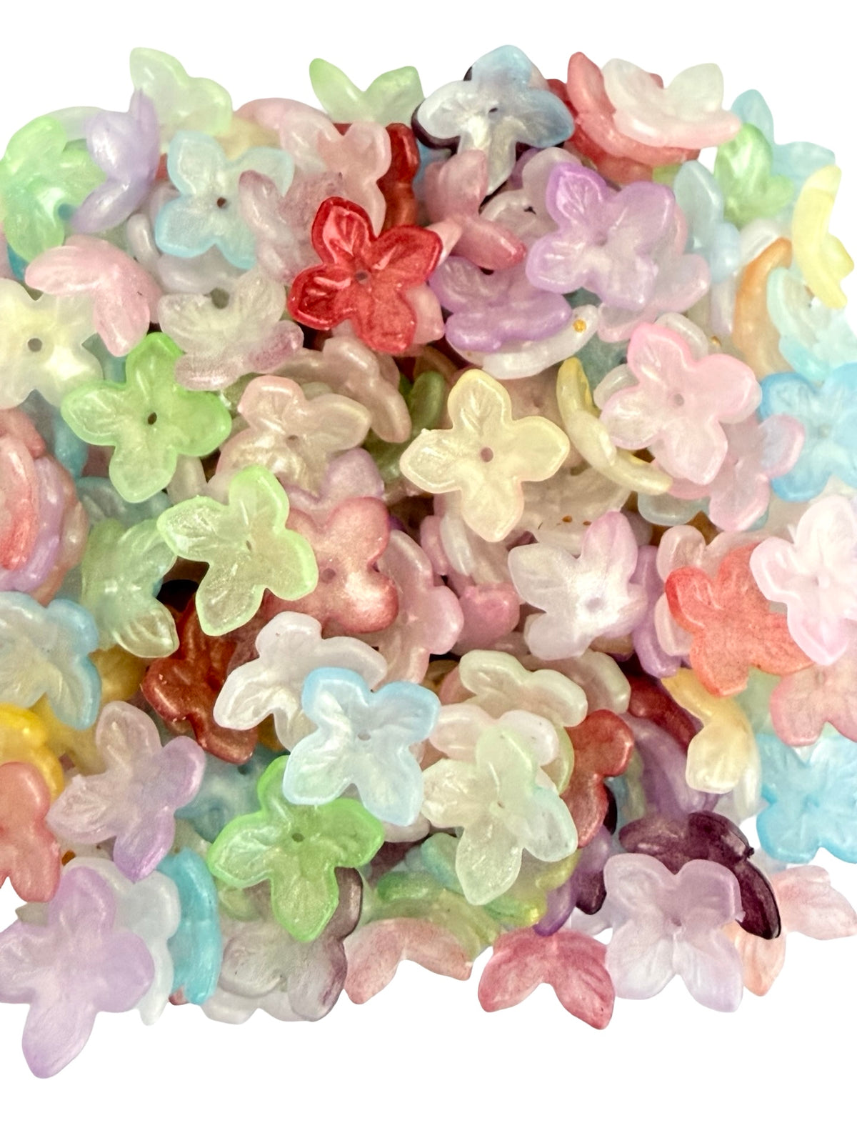 11mm Small 4-Pointed Petal Acrylic Flower Beads • Random Mix Colors • Mini Floral Beads for Jewelry Making & Crafts