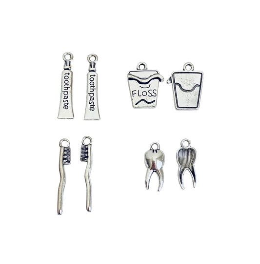 Base Metal Dentist Charms (Toothpaste • Floss • Toothbrush • Tooth)