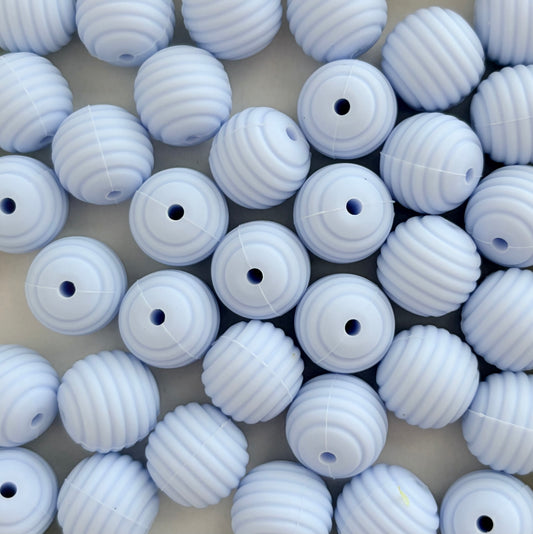 15mm Light Blue Ribbed Silicone Beads • Round Textured Beads (Sold Per Piece) for Jewelry Making, Keychains & DIY Crafts
