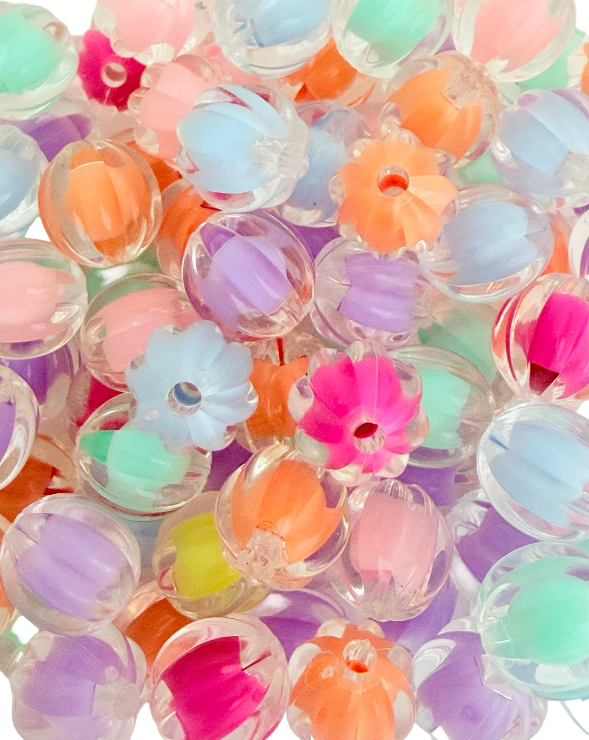 12mm Ribbed Clear Round Beads with Colored Center • Random Mix Beads for Jewelry Making
