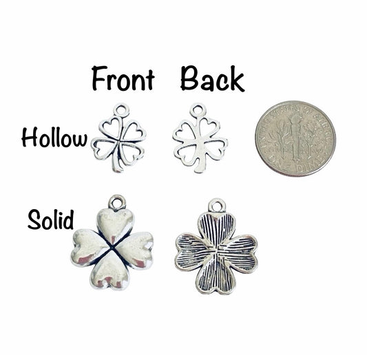 Base Metal Four-Leaf Clover Charm (Hollow & Solid Style)