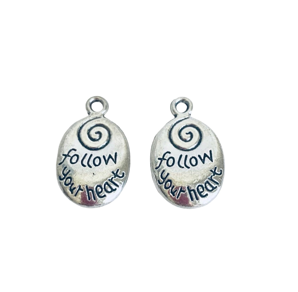 Base Metal Inspirational Word Charms (Love much • Follow your heart)