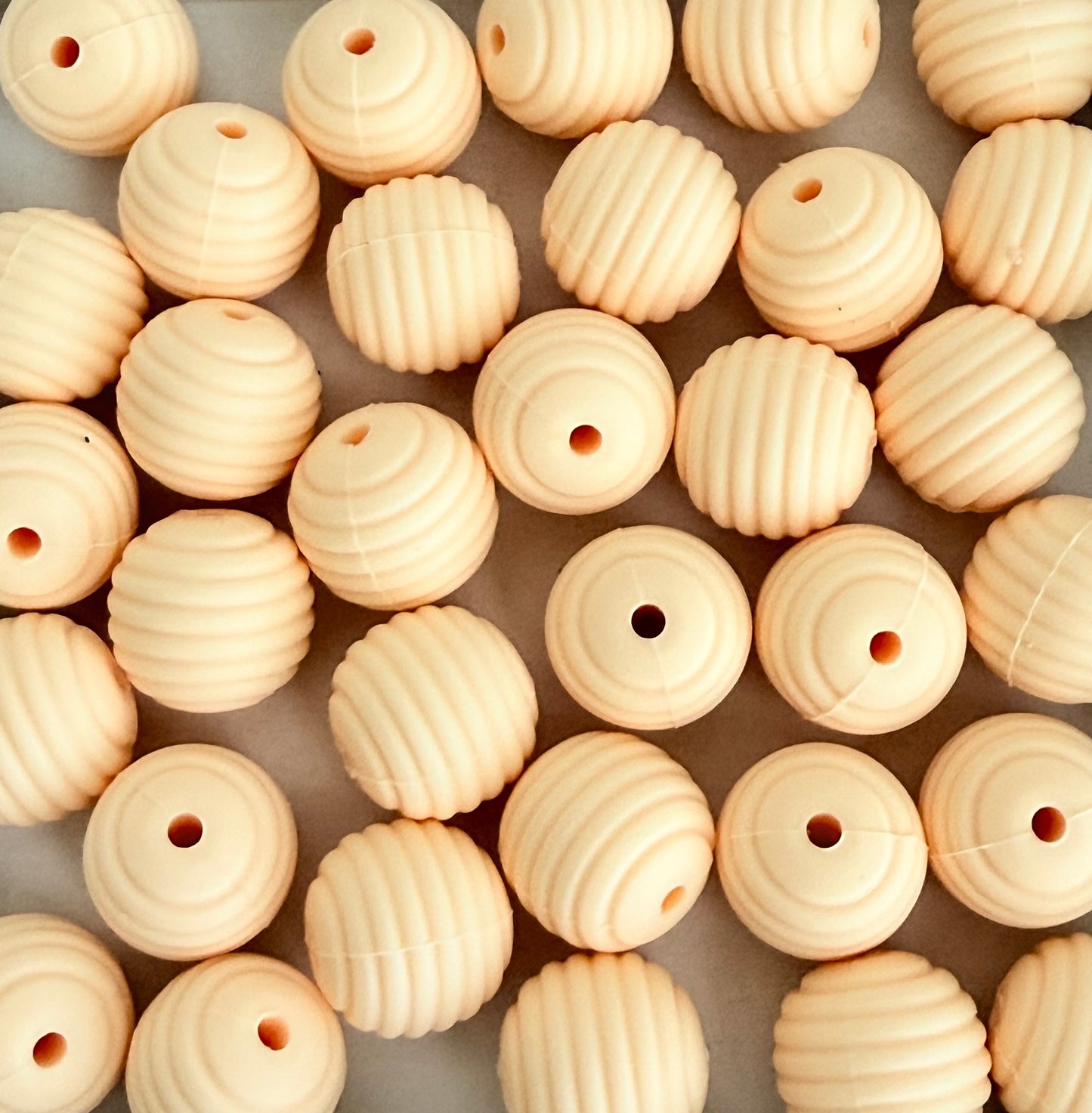 15mm Light Yellow Ribbed Silicone Beads • Round Textured Beads (Sold Per Piece) for Jewelry Making, Keychains & DIY Crafts