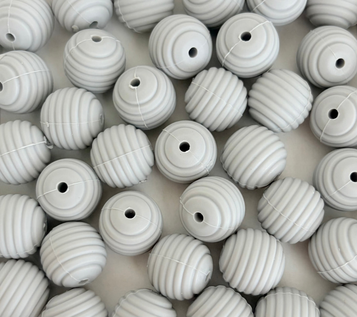 Grey Ribbed Silicone Beads • Round Textured Beads (Sold Per Piece) for Jewelry Making, Keychains & DIY Crafts