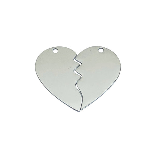 Shiny Stainless Steel Broken Heart Pendant Blank Set • 32mm x 26mm