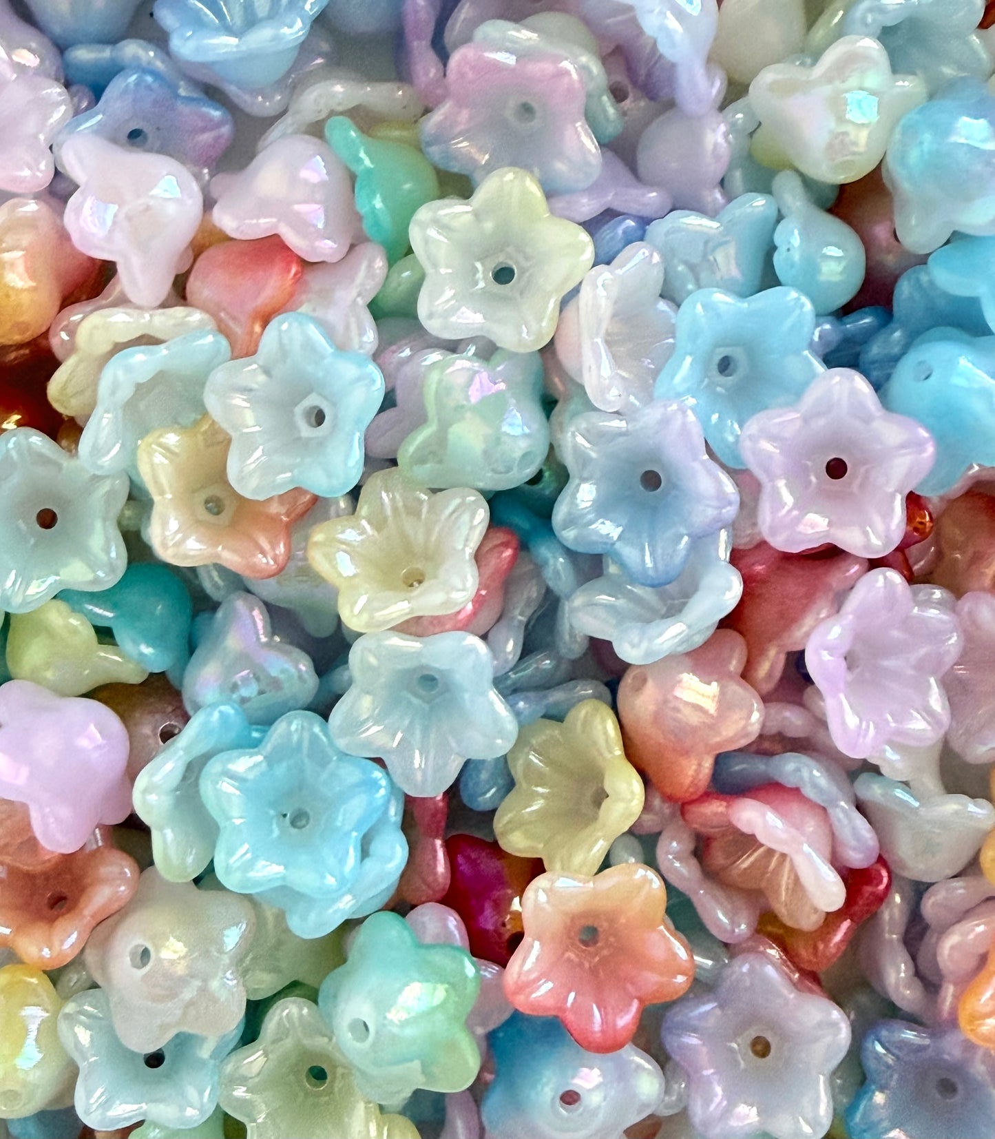 Acrylic Morning Glory Flower Beads • Pastel & Pastel AB Floral Beads for Jewelry Making, Lightweight Plastic Flower Beads