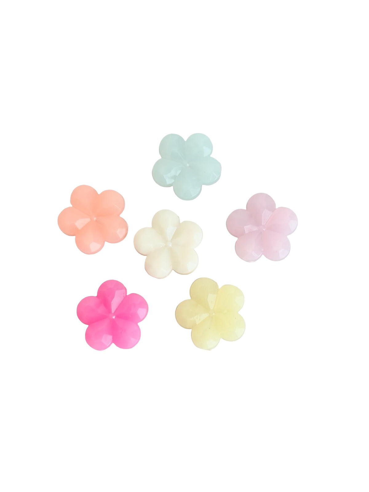 14mm Acrylic 5-Petal Flower Beads • Faceted Petal • Random Mix of Translucent Pastel Colors