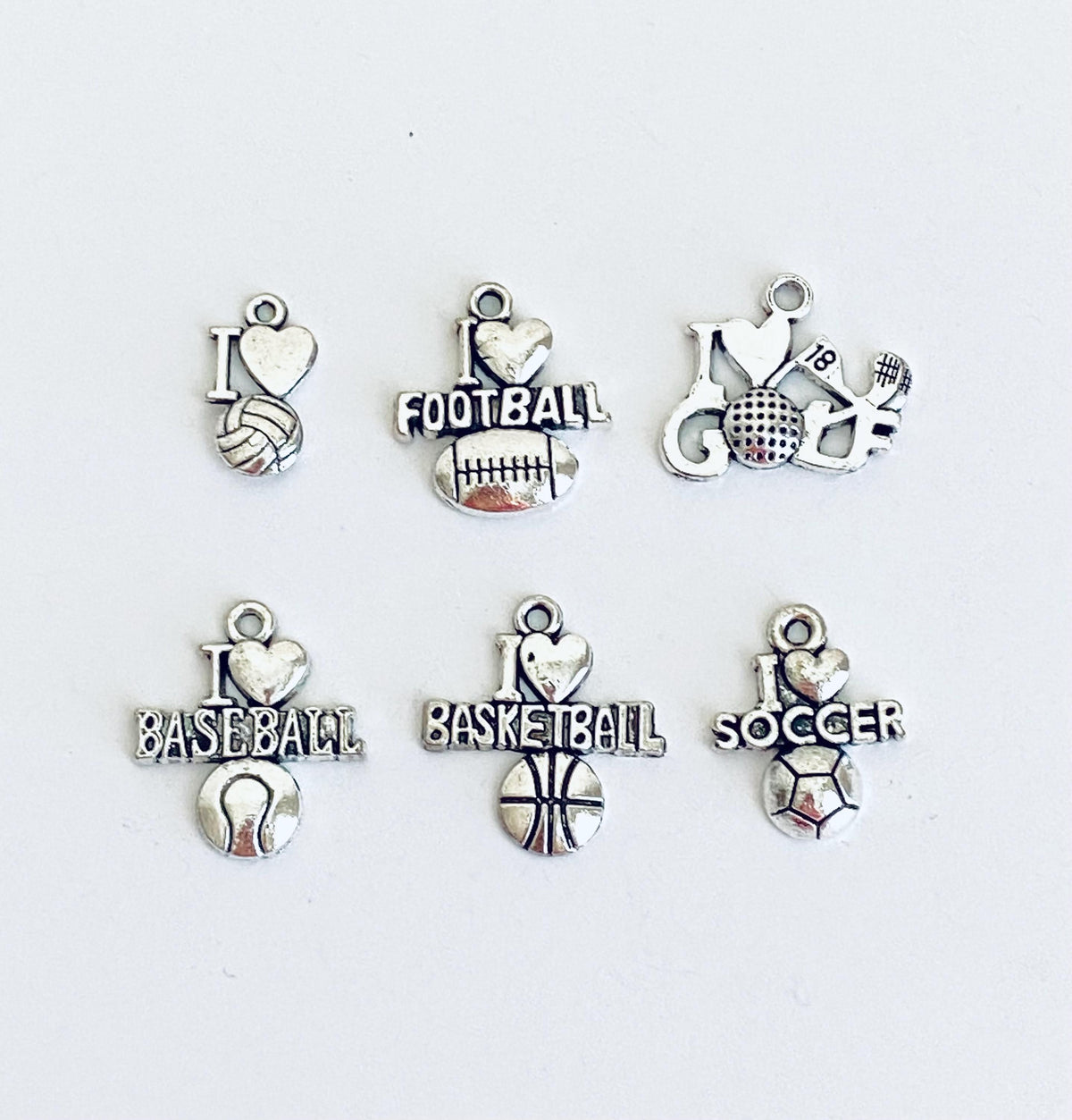 Base Metal Sports Charms (Volleyball • Football • Golf • Baseball • Basketball • Soccer)