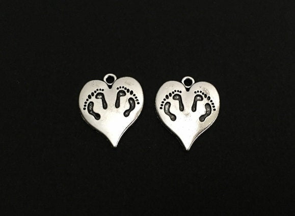Baby Footprint Heart Charm