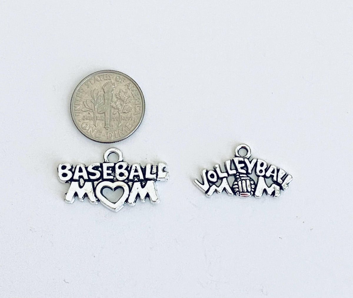 Base Metal Sports Mom Charms (Baseball Mom OR Volleyball Mom)