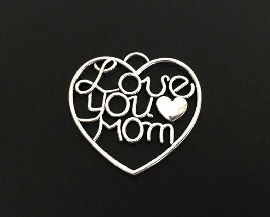 Base Metal Large Love You Mom Charm