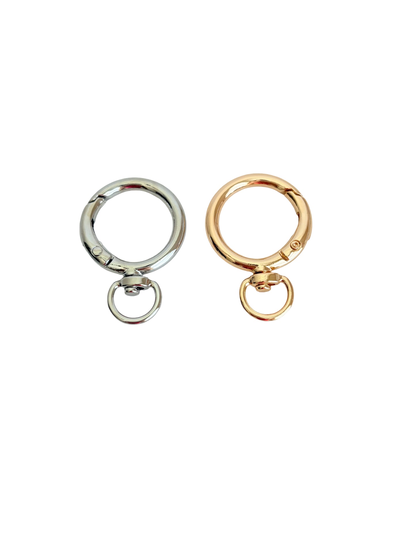 Base Metal Round Clip-On O-Ring Clasp • Silver & Champagne Gold