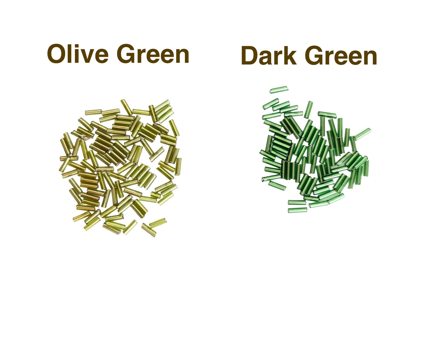 2mm x 7mm Tube Seed Beads • Olive Green & Dark Green Beads, Perfect for Jewelry Making & Mini Flower Bouquets