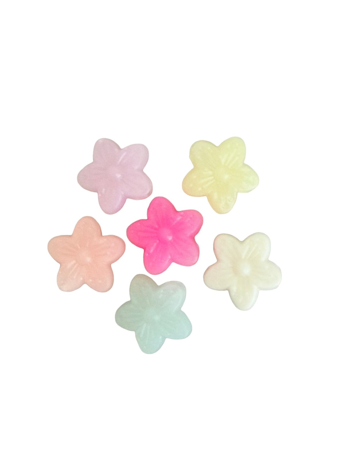 14mm Acrylic 5-Petal Flower Beads • Smooth Rounded Petals • Random Mix of Translucent Pastel Colors