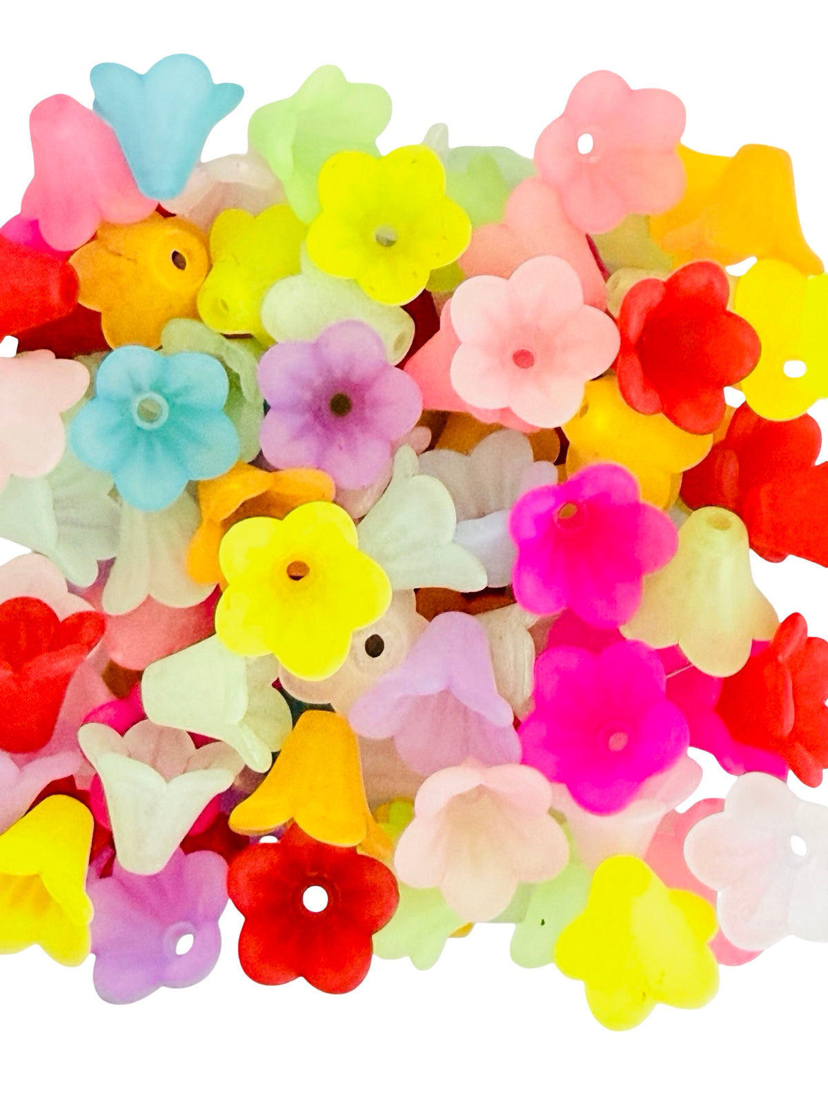 13mm Acrylic Trumpet Flower Beads • Random Mix Transparent AB or Matte Colors • Mini Floral Beads for Jewelry Making & Crafts