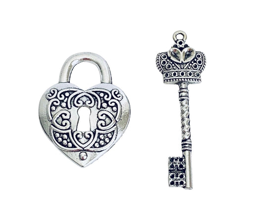 Base Metal LARGE Heart Lock or Key Charm