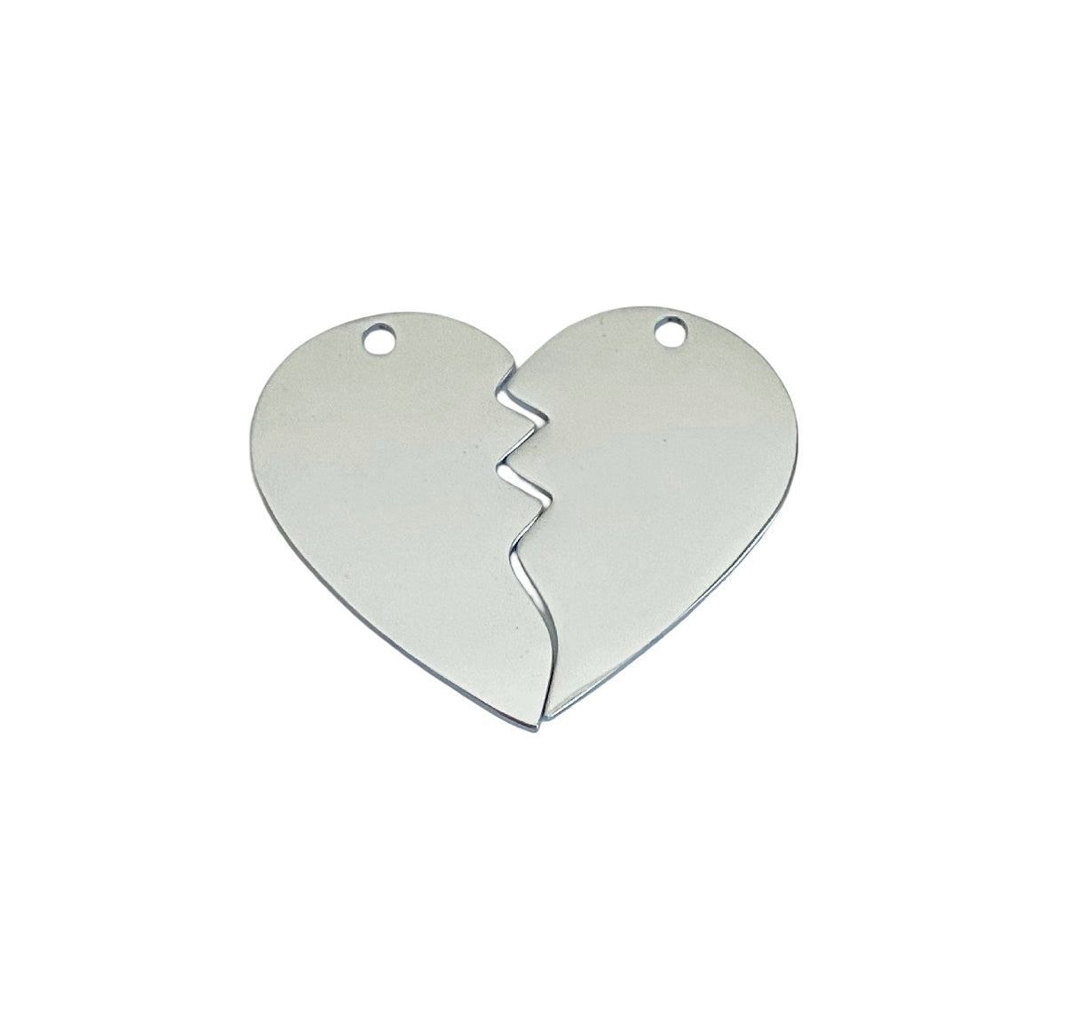 Shiny Stainless Steel Broken Heart Pendant Blank Set • 32mm x 26mm
