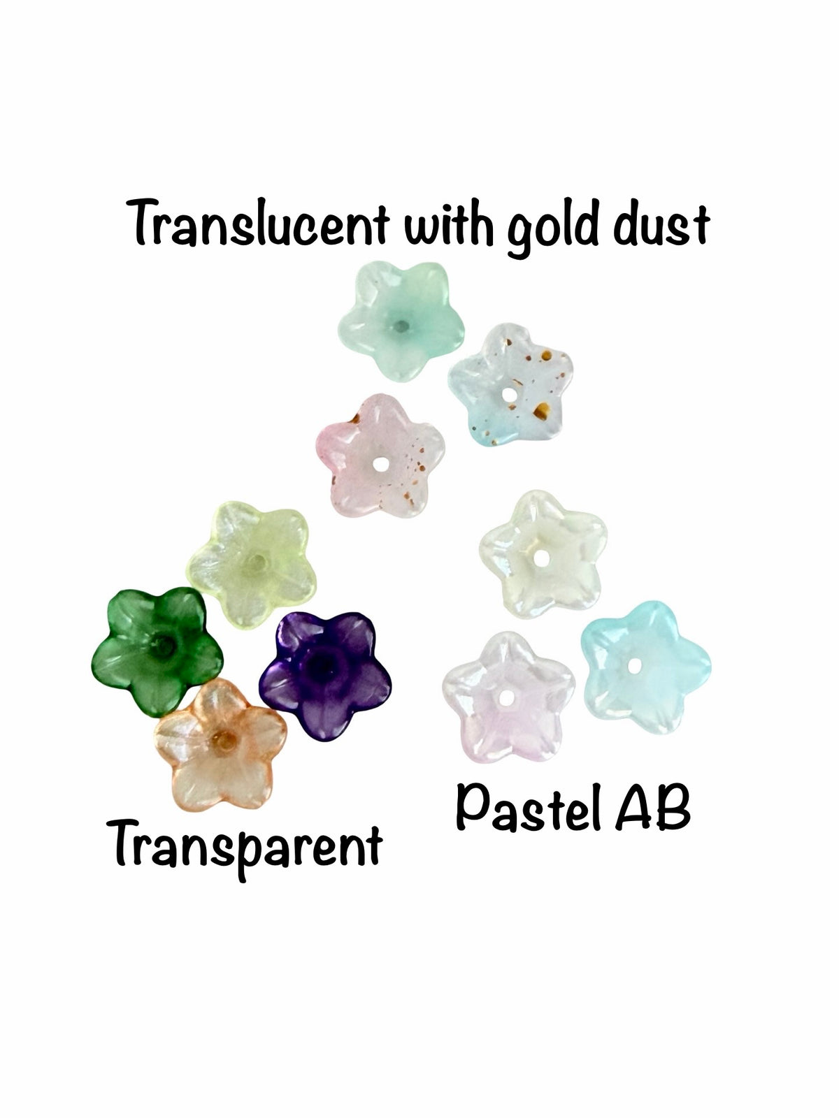 11mm Acrylic Morning Glory Flower Petal Beads • Translucent Gold Dust, Transparent & Pastel AB Flower Beads for Jewelry Making