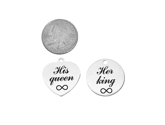 Stainless Steel His Queen & Her King Charm Set
